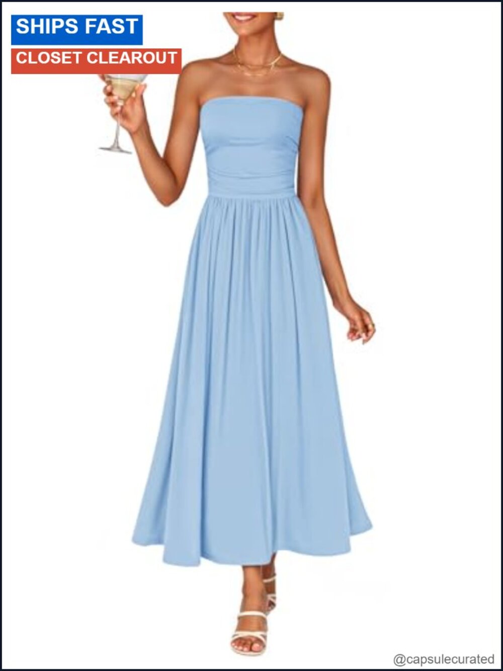 Strapless Midi Sundress Ruched Flowy Formal